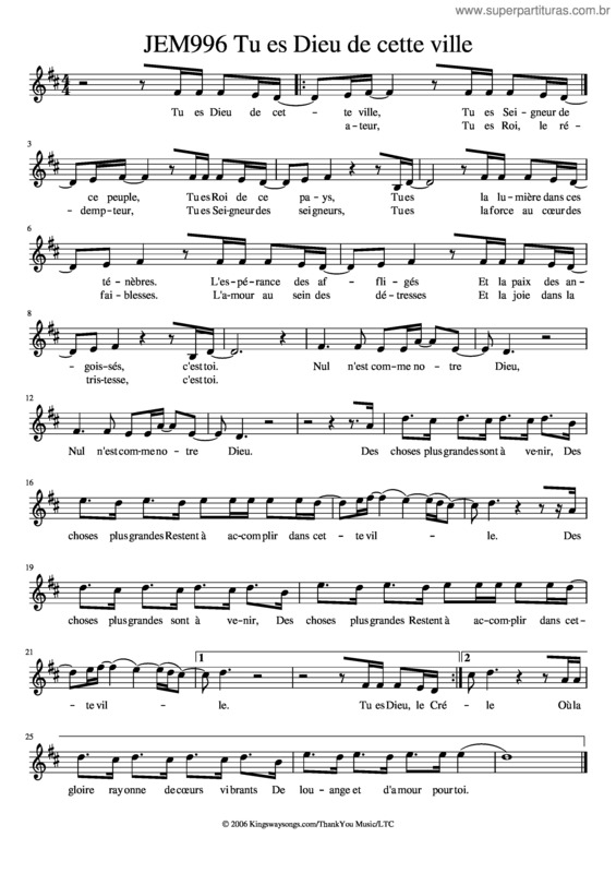 Partitura da música Jem996 Tu Es Dieu De Cette Ville