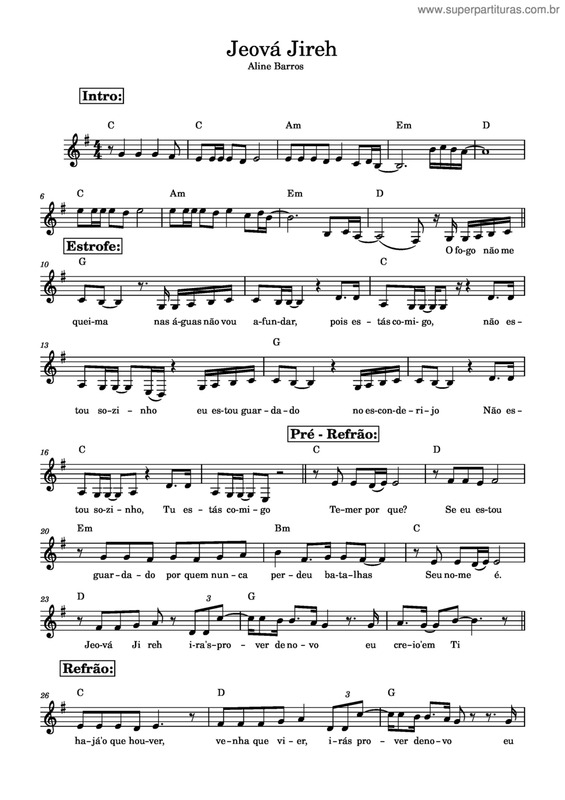 Partitura da música Jeová Jireh v.3