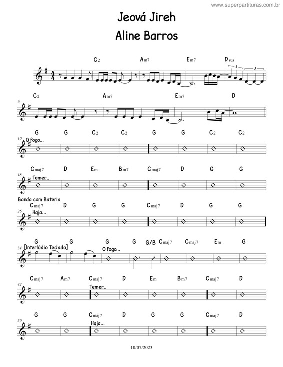 Partitura da música Jeová Jireh