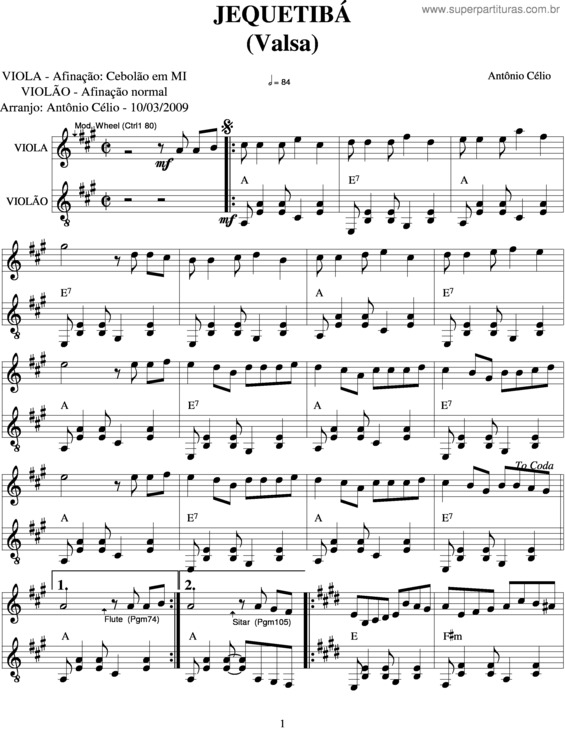 Partitura da música Jequetibá