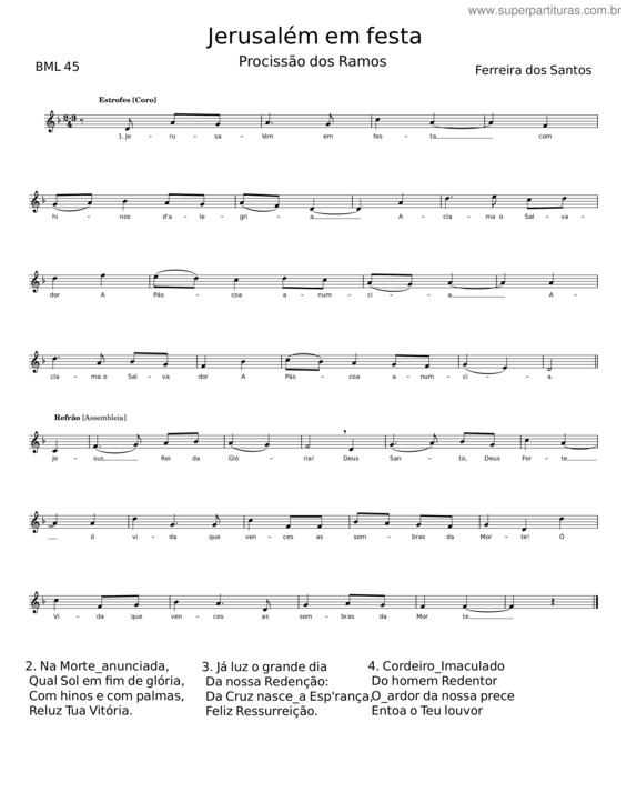 Partitura da música Jerusalém Em Festa – Ferreira Dos Santos