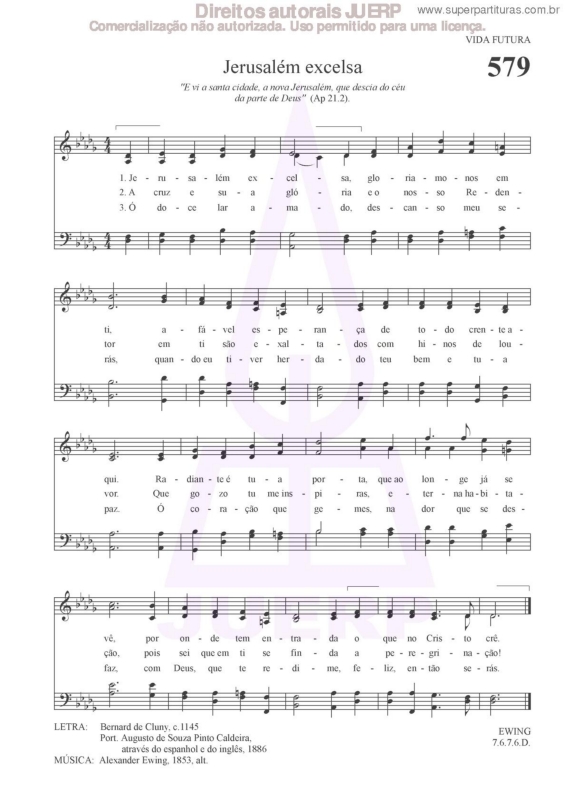 Partitura da música Jerusalém Excelsa - 579 HCC v.2