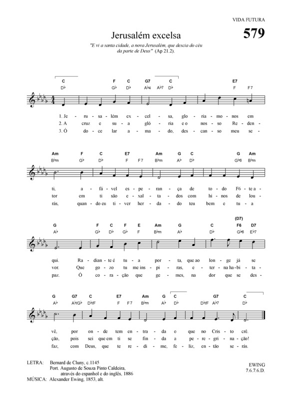 Partitura da música Jerusalém Excelsa