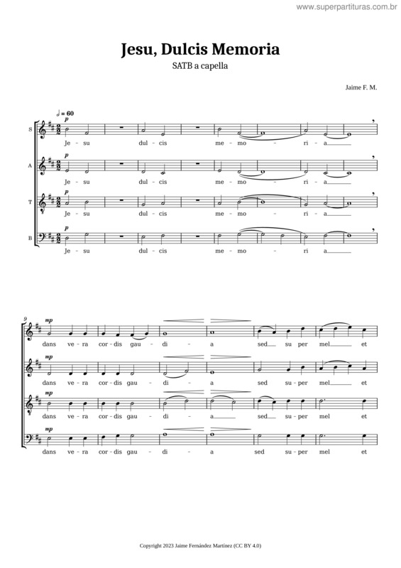 Partitura da música Jesu, Dulcis Memoria – Jaime Fernández Martínez