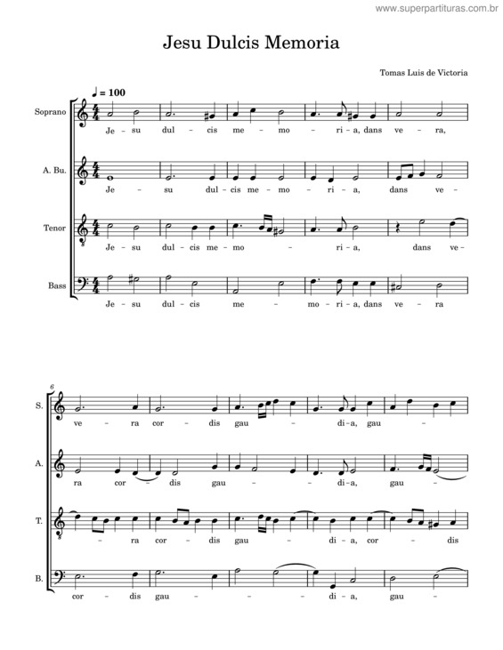 Partitura da música Jesu, Dulcis Memoria – Tomás Luis De Victoria v.2