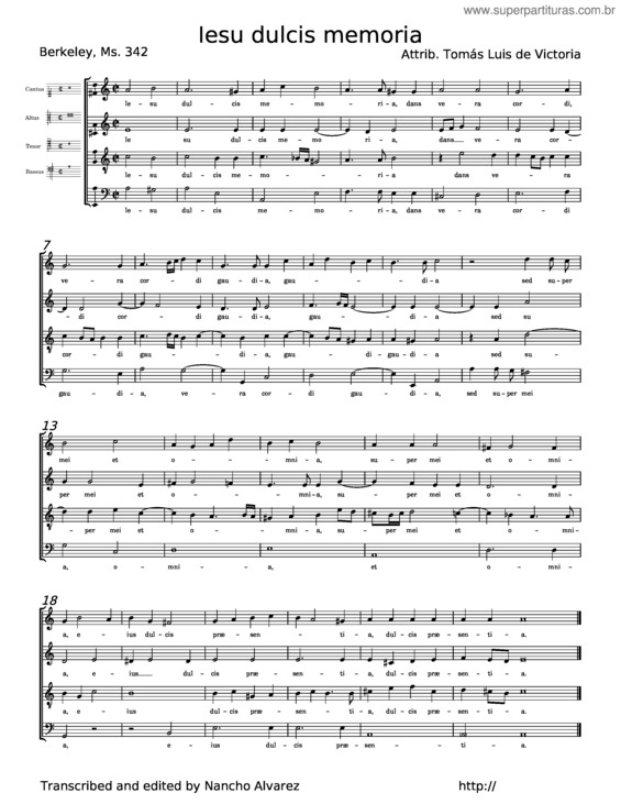Partitura da música Jesu, Dulcis Memoria – Tomás Luis De Victoria v.3