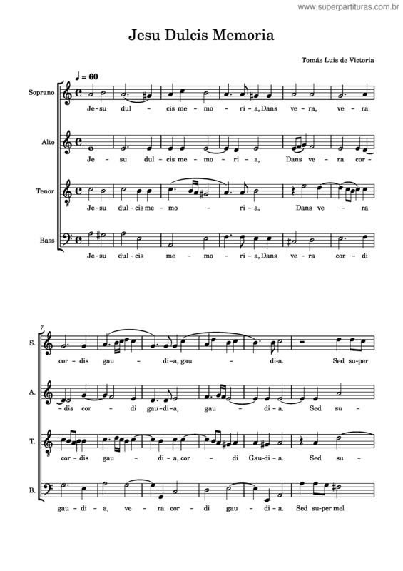 Partitura da música Jesu, Dulcis Memoria – Tomás Luis De Victoria