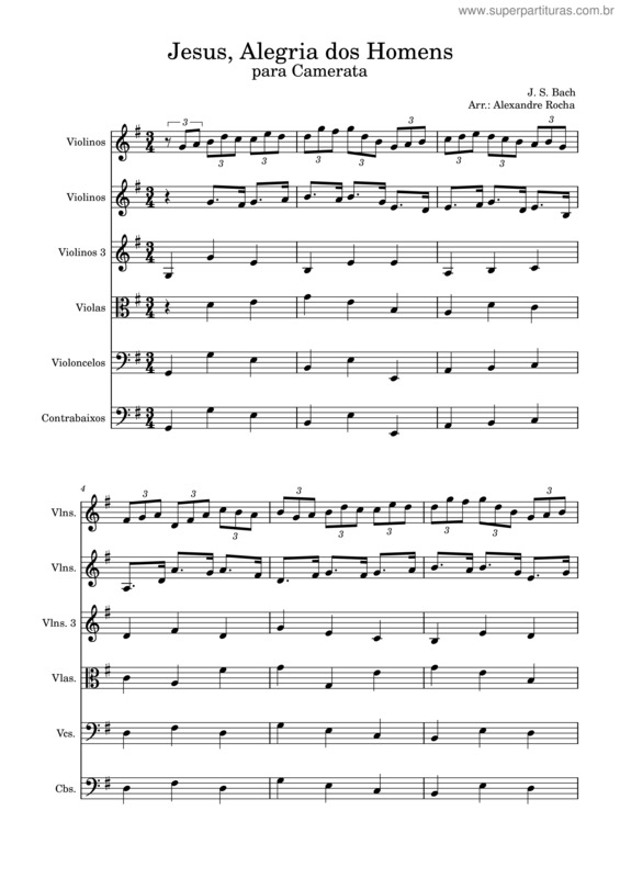 Partitura da música Jesu, Joy Of Man`S Desiring – Johann Sebastian Bach Johann Sebastian Bach Jesus, Alegria Dos Homens  Para Quinteto De Cordas