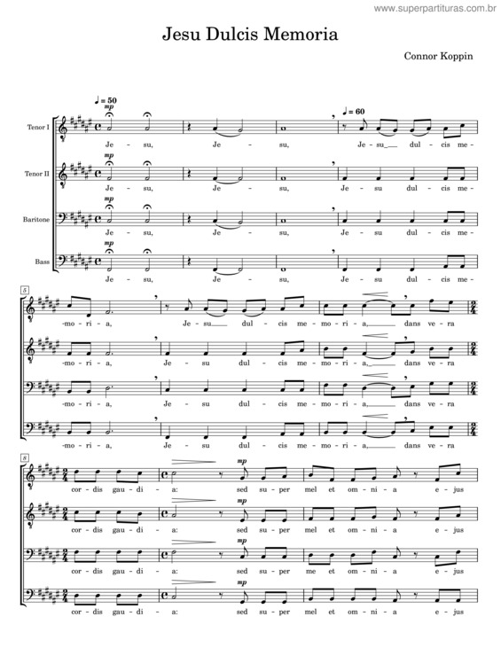 Partitura da música Jesu Dulcis Memoria – Connor Koppin