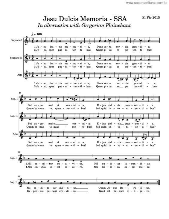 Partitura da música Jesu Dulcis Memoria – Ssa