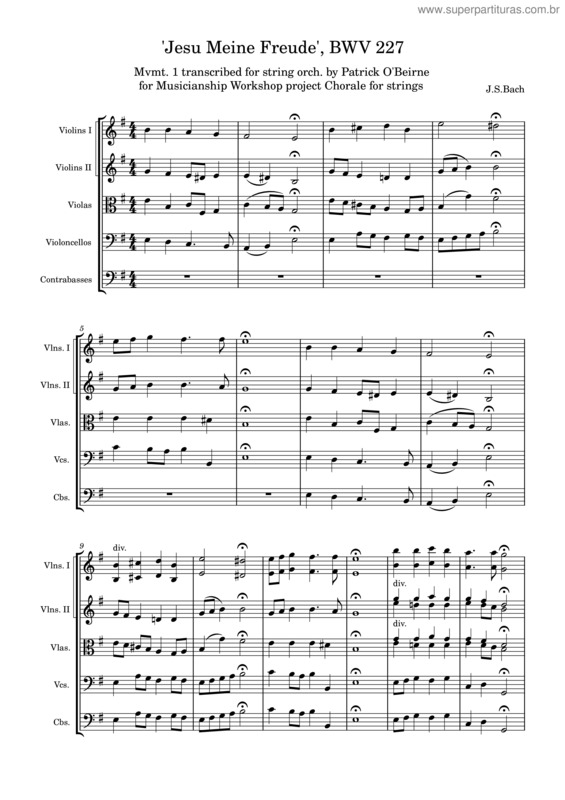 Partitura da música Jesu Meine Freude 1, Transcribed Strings Project