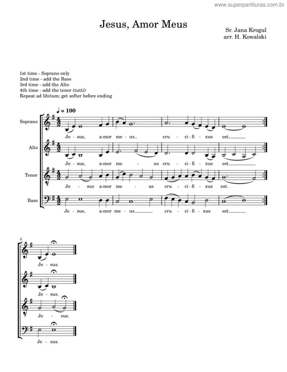 Partitura da música Jesus, Amor Meus – Sr. Jana Krogul