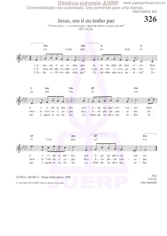 Partitura da música Jesus, Em Ti Eu Tenho Paz - 326 HCC
