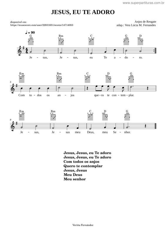 Partitura da música Jesus, Eu Te Adoro