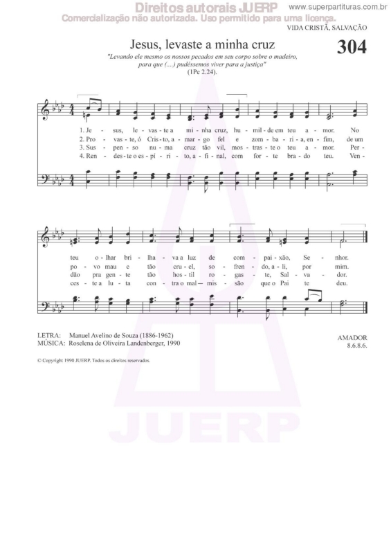 Partitura da música Jesus, Levaste A Minha Cruz - 304 HCC v.2