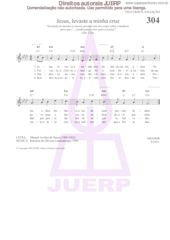 Partitura da música Jesus, Levaste A Minha Cruz - 304 HCC