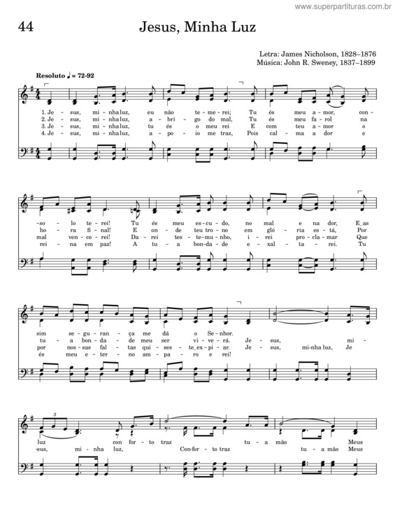 Partitura da música Jesus, Minha Luz – James Nicholson