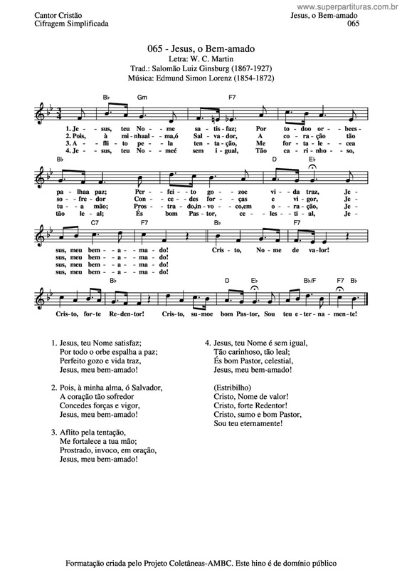 Partitura da música Jesus, O Bem-Amado