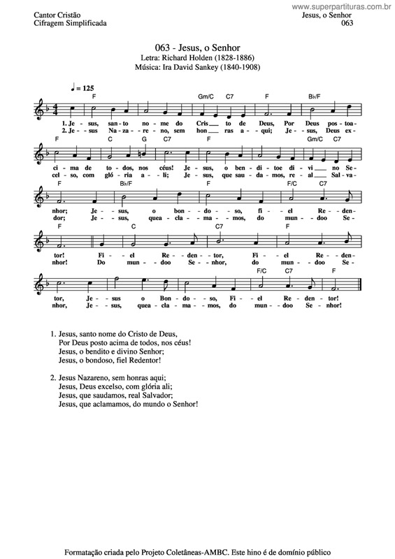 Partitura da música Jesus, O Senhor