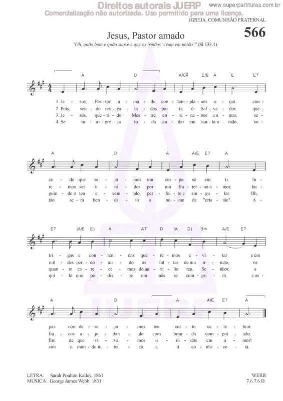 Partitura da música Jesus, Pastor Amado - 566 HCC