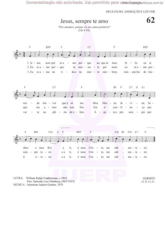 Partitura da música Jesus, Sempre Te Amo - 62 HCC