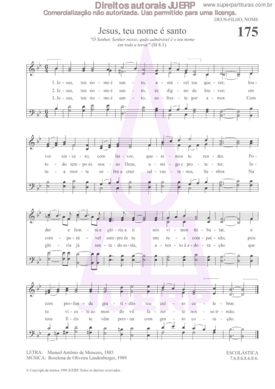 Partitura da música Jesus, Teu Nome É Santo - 175 HCC v.2