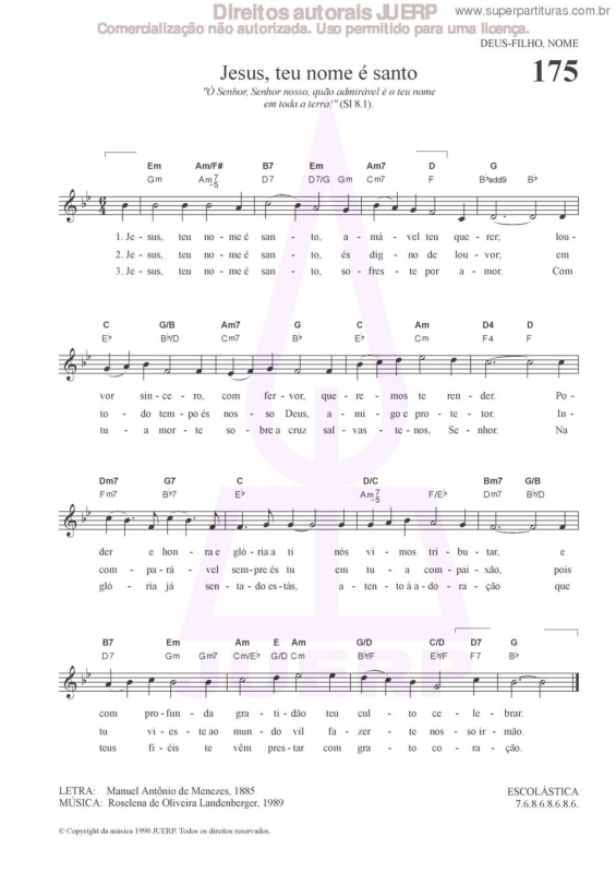 Partitura da música Jesus, Teu Nome É Santo - 175 HCC