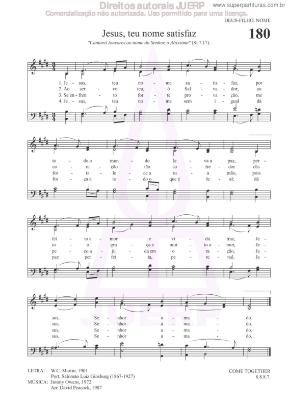 Partitura da música Jesus, Teu Nome Satisfaz - 180 HCC v.2