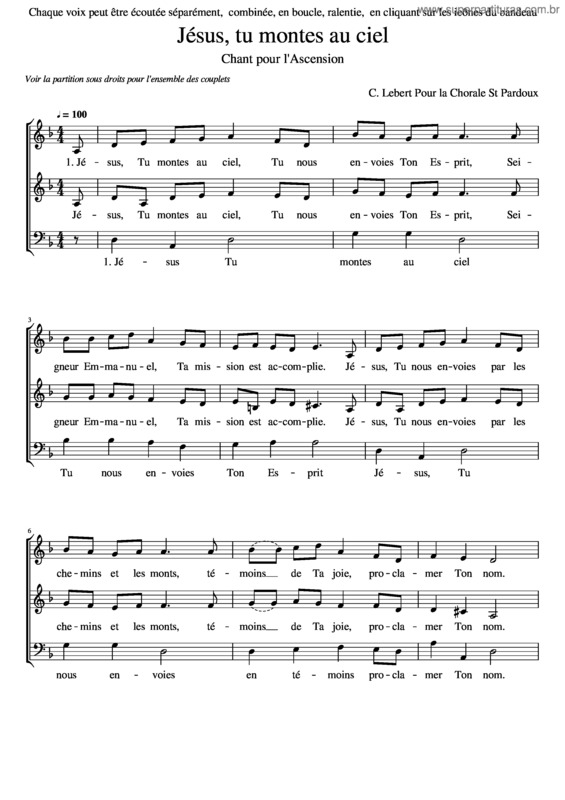 Partitura da música Jésus, Tu Montes Au Ciel