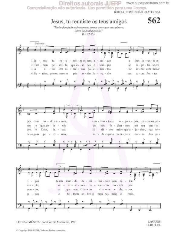 Partitura da música Jesus, Tu Reuniste Os Teus Amigos - 562 HCC v.2