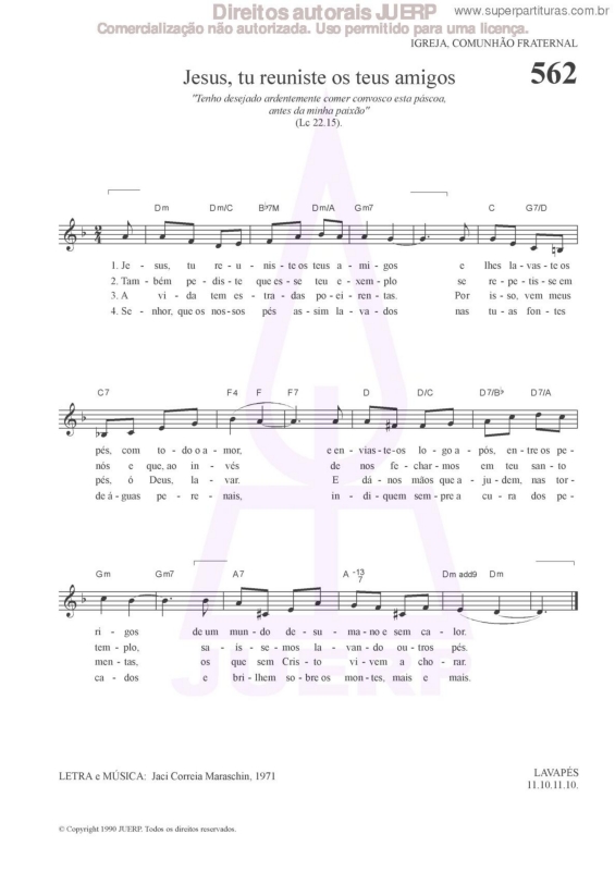 Partitura da música Jesus, Tu Reuniste Os Teus Amigos - 562 HCC