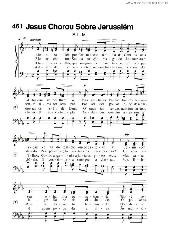 Partitura da música Jesus Chorou Sobre Jerusalém