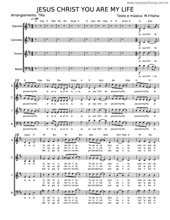 Partitura da música Jesus Christ You Are My Life – Marco Frisina
