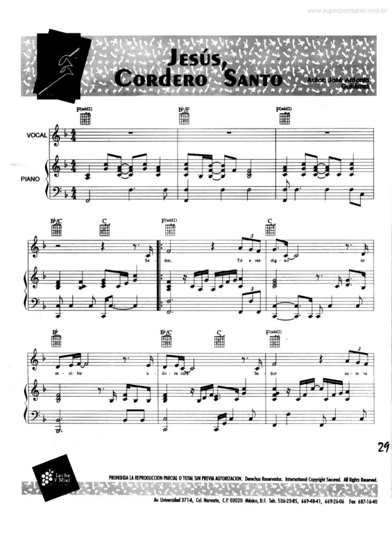 Partitura da música Jesús Cordero Santo