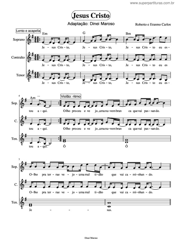 Partitura da música Jesus Cristo – Roberto Carlos