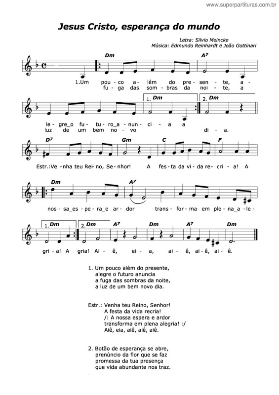 Partitura da música Jesus Cristo, Esperança Do Mundo