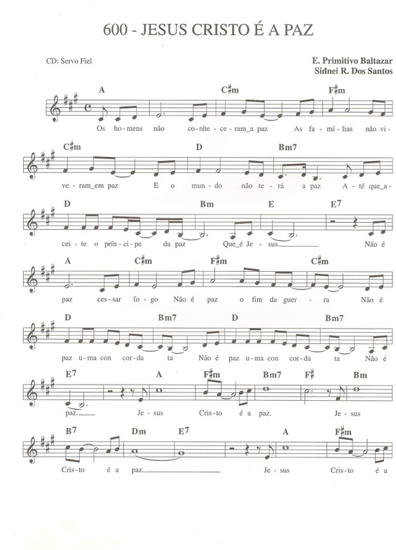 Partitura da música Jesus Cristo é a Paz