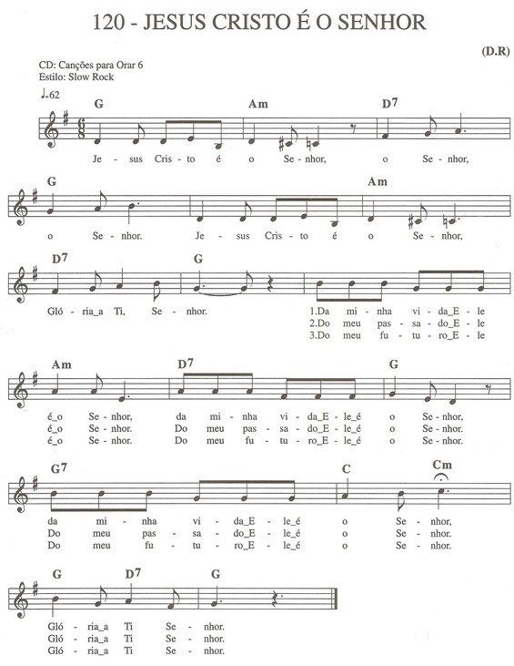 Partitura da música Jesus Cristo é o Senhor