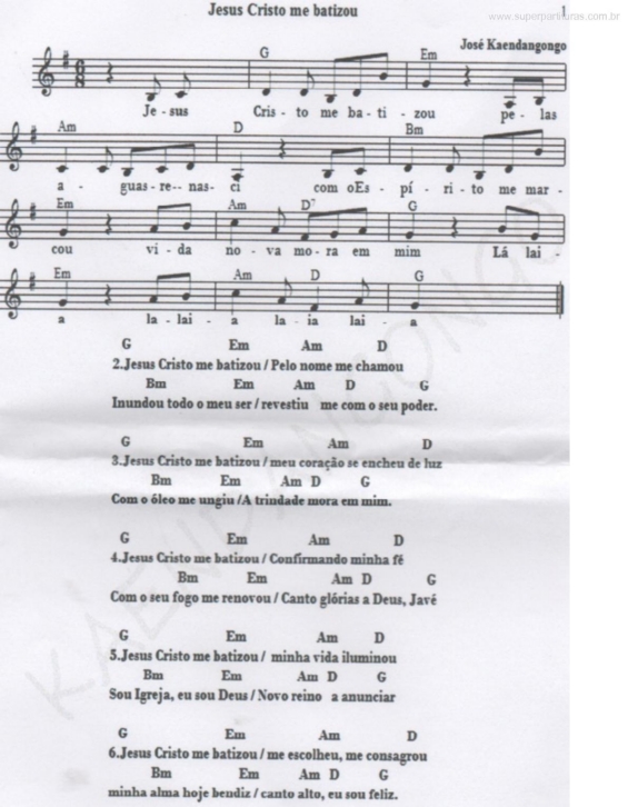 Partitura da música Jesus Cristo me Batizou