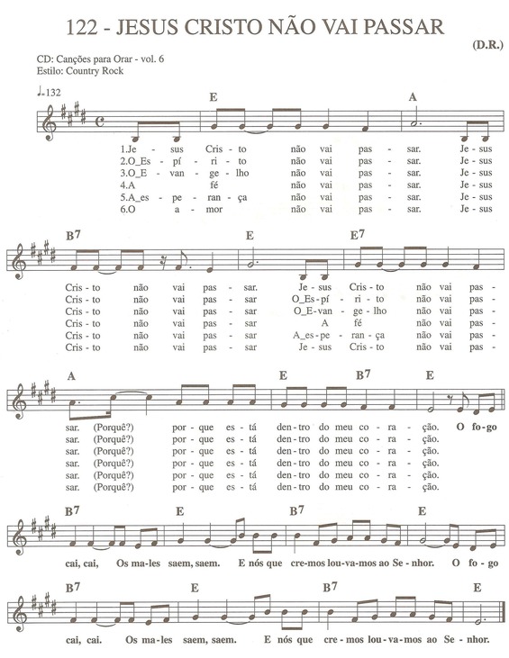 Partitura da música Jesus Cristo não vai passar