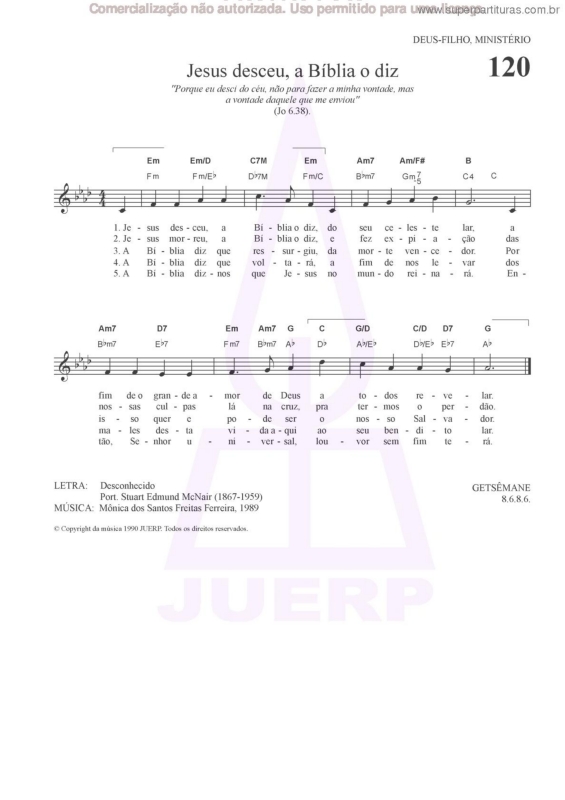 Partitura da música Jesus Desceu, A Bíblia O Diz - 120 HCC