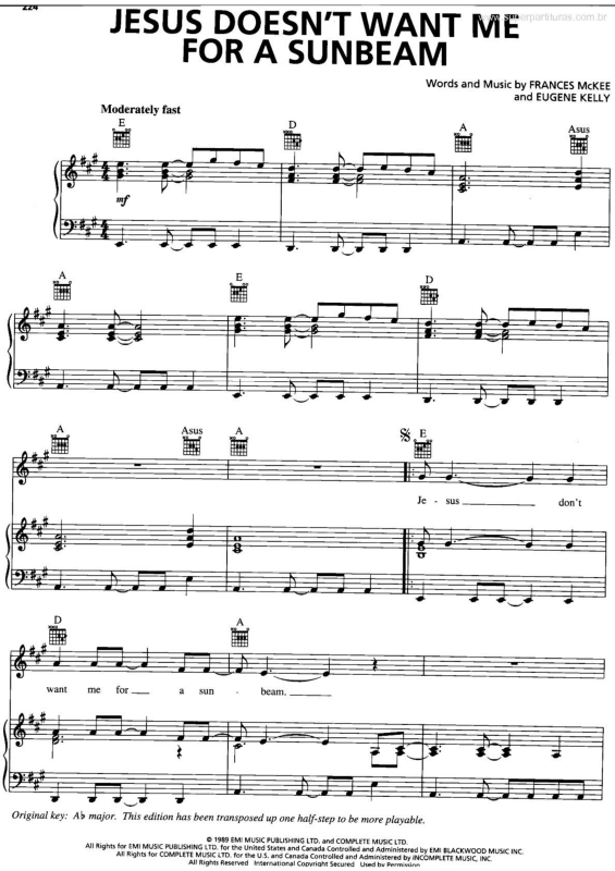 Partitura da música Jesus Doesn`t Want Me For a Sunbean v.2