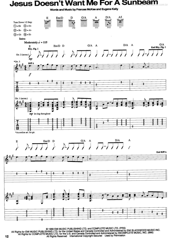 Partitura da música Jesus Doesn`t Want Me For a Sunbean