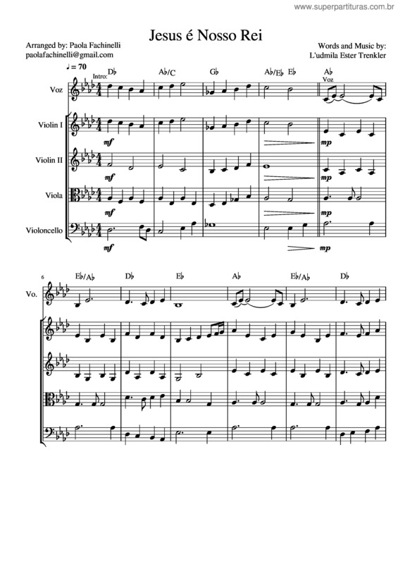 Partitura da música Jesus E Nosso Rei– Words And Musiv By: L`Udmila Ester Trenkle, Arrange For Strings