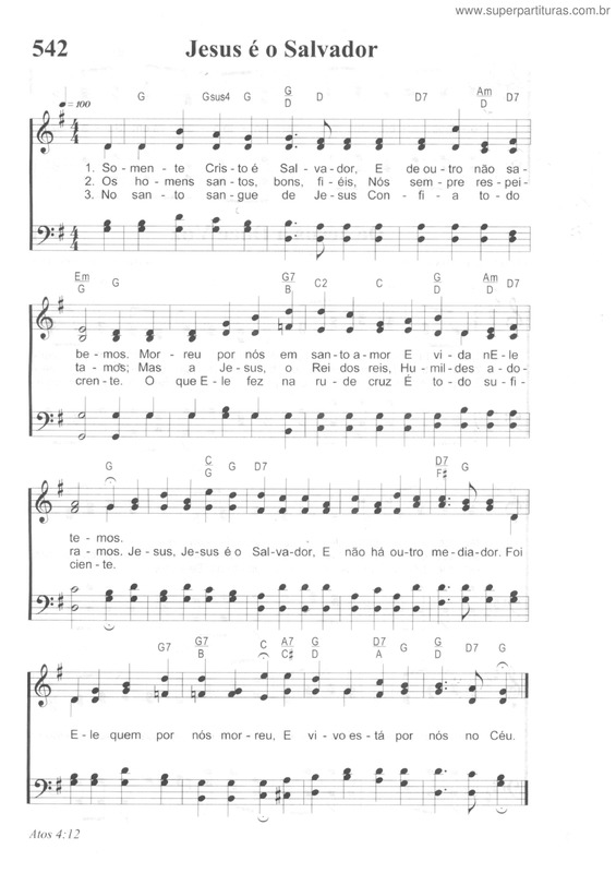 Partitura da música Jesus É O Salvador