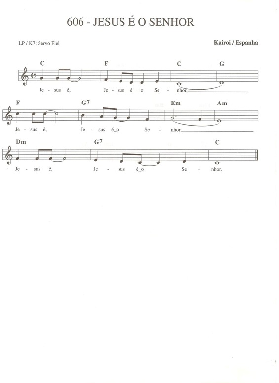 Partitura da música Jesus é o Senhor