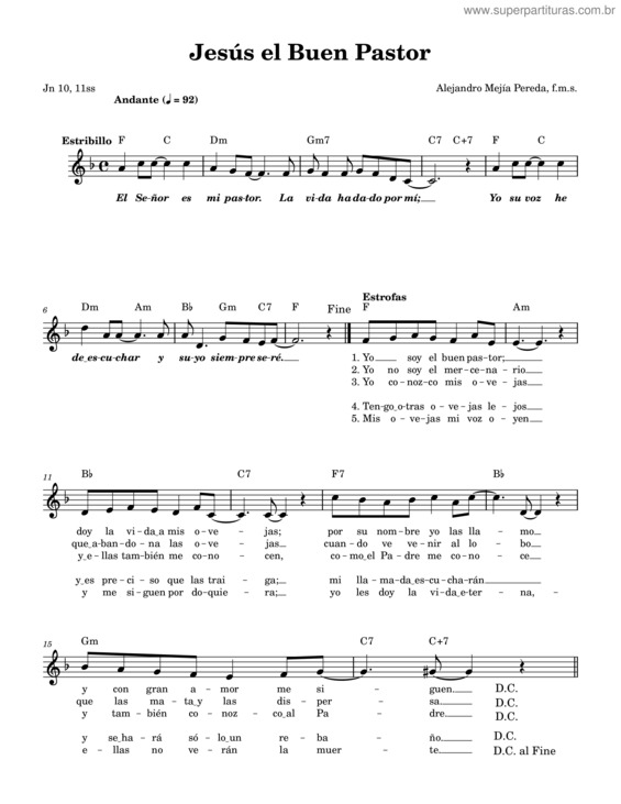 Partitura da música Jesús El Buen Pastor