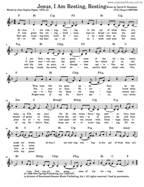 Partitura da música Jesus I Am Resting – Matthew Smith Jesus, I Am Resting, Resting