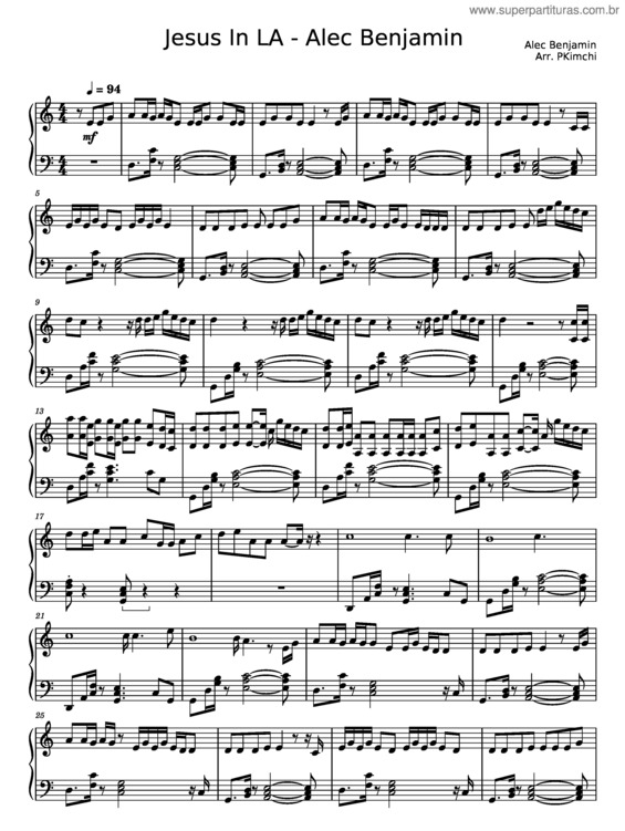 Partitura da música Jesus In La – Alec Benjamin