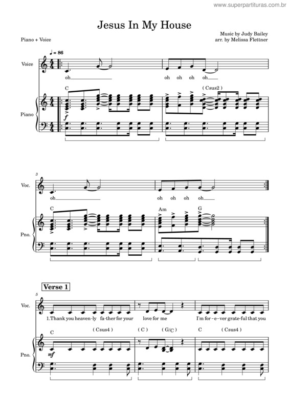 Partitura da música Jesus In My House – Judy Bailey